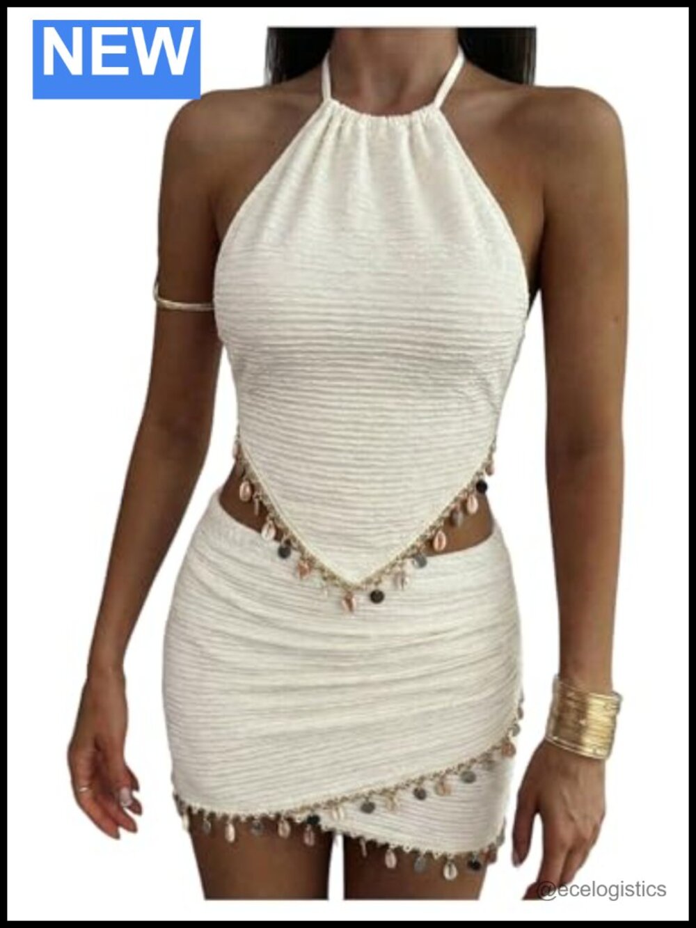 Women's Textured Backless Halter Crop Top Wrap Mini Skirt 2 Piece Set